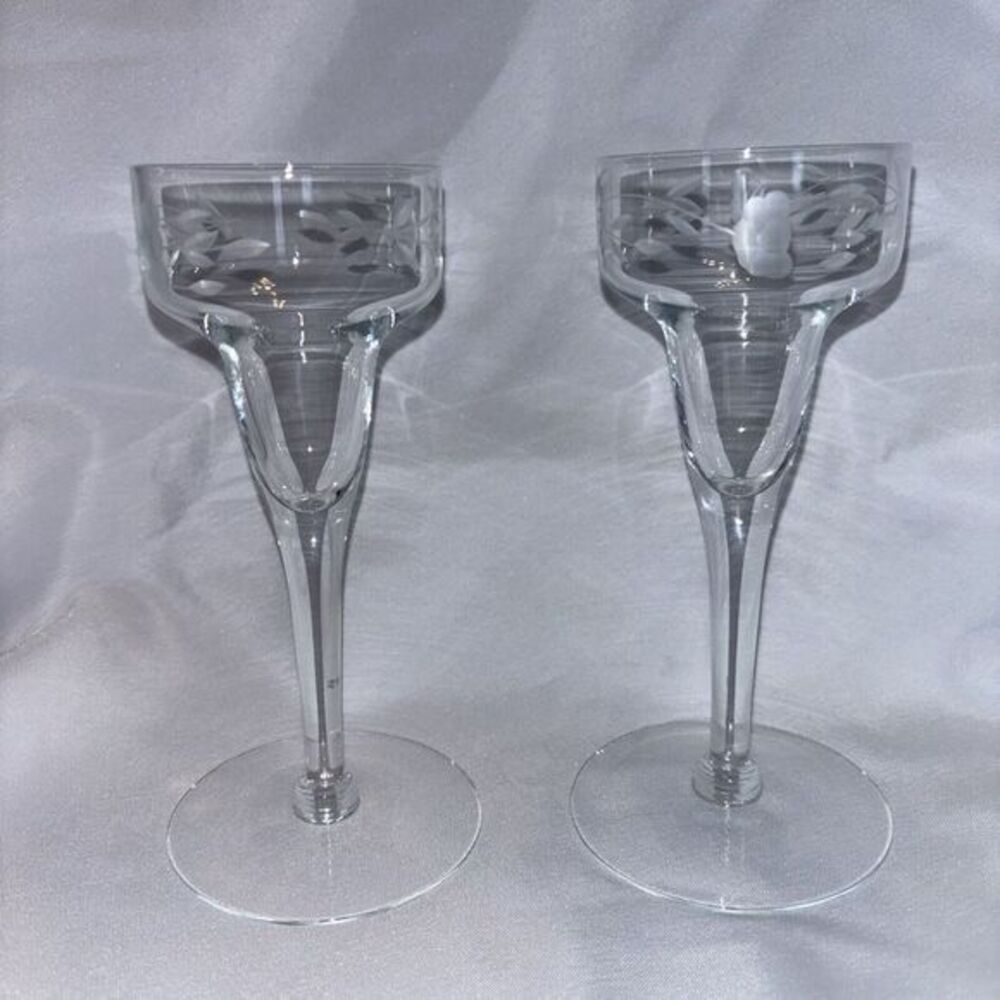 Vintage Princess House Etched Floral Cocktail Glasses Stemmed 2oz Set Of 2